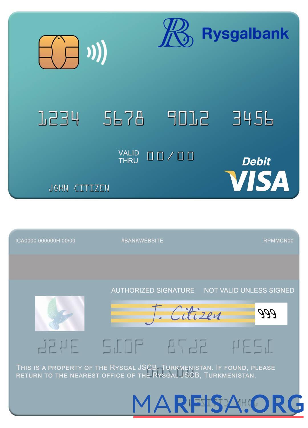 Printable Turkmenistan Rysgal JSCB visa debit card template